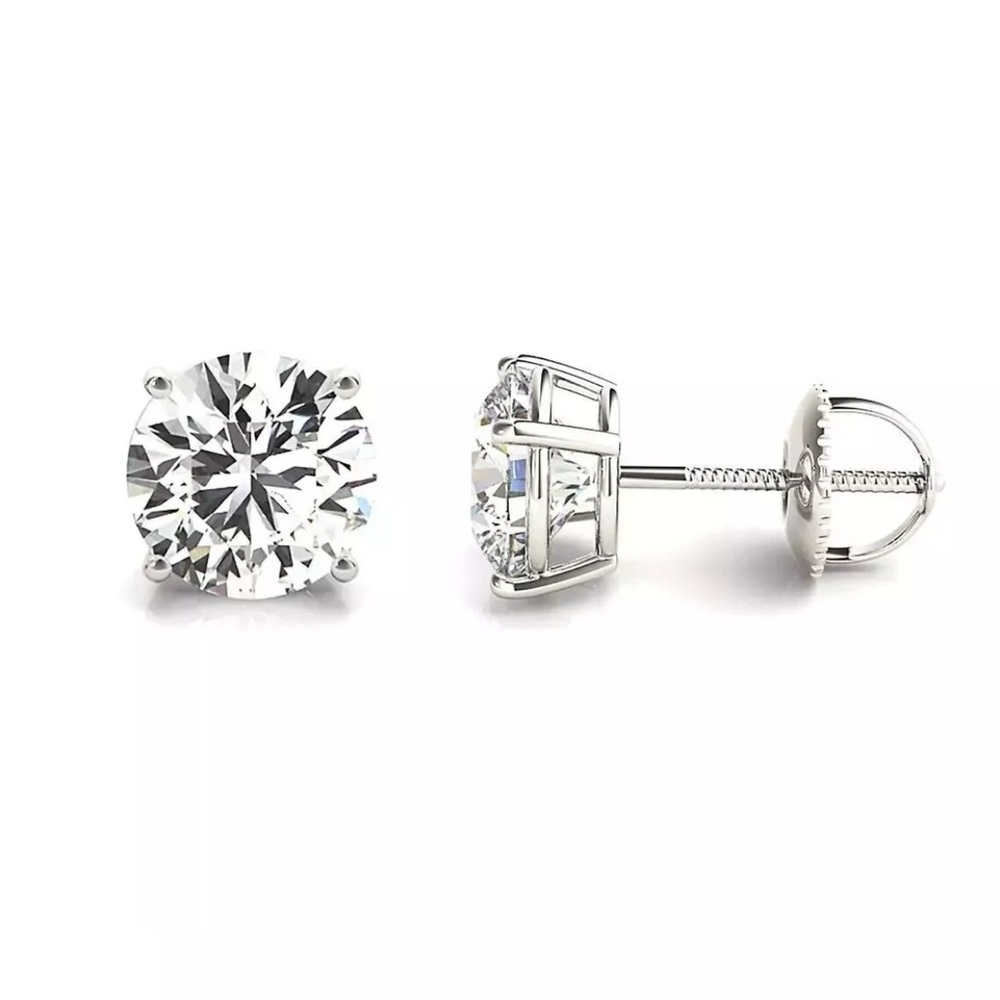 14K Gold Lab Grown Diamond Stud Earrings Certified  2.00 Ct F/G VS1 Screw Backs